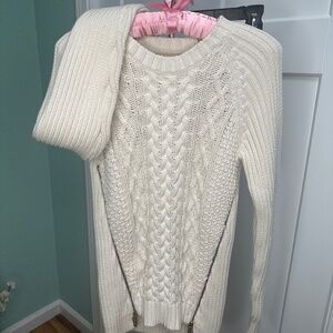 Michael Kors New Zipper Detail Knit Sweater White Ivory Small